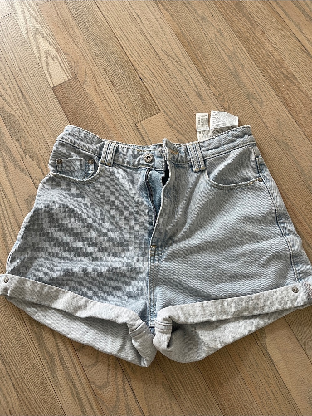 Zara Light Wash High-Rise Rolled Denim Shorts